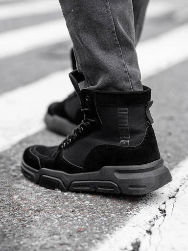 Męskie buty sneakersy za kostkę z rzeźbioną podeszwą – czarne V1 T392