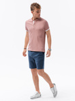 T-shirt męski polo bez kołnierzyka - różowy V7 S1381