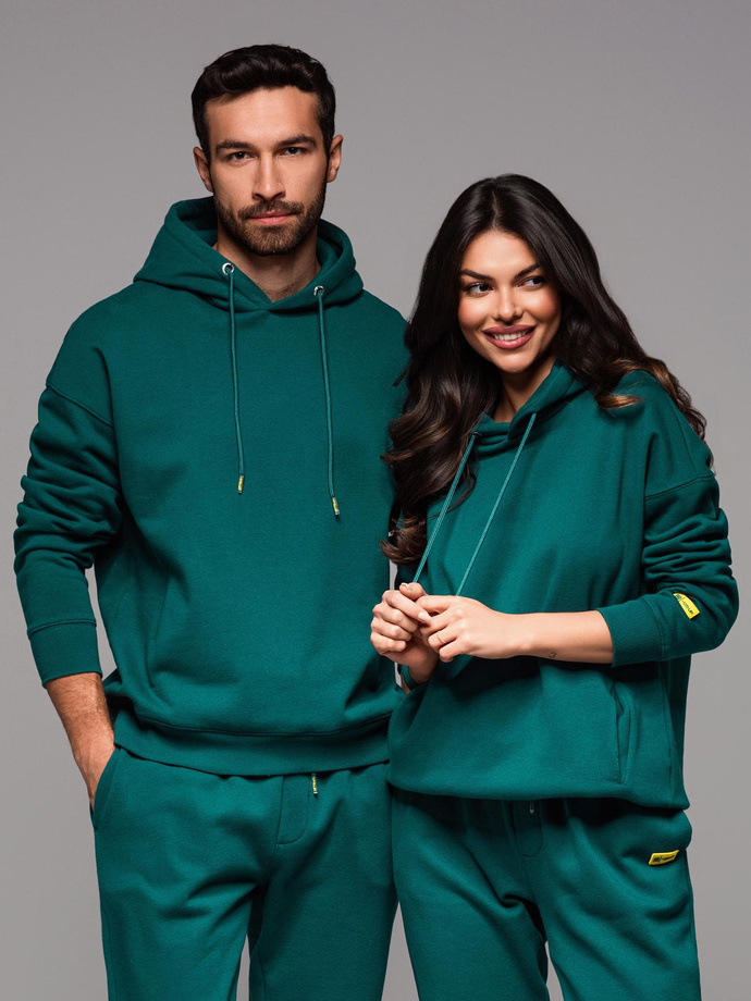 Dresowa bluza unisex z kieszeniami i kapturem – ciemnozielona V17 OU-SNBC-0105