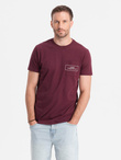 Męski t-shirt bawełniany z nadrukiem na kieszonce Ombre Streetstyle – bordowy V3 OM-TSCT-0108