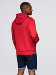 Męska bluza dresowa kangurka z kapturem i naszywką w stylu college – czerwona V1 OM-SSNZ-0144