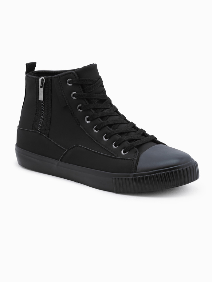 Buty męskie wysokie trampki z ozdobnym zamkiem - czarne V1 OM-FOTH-22FW-002