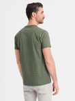 Koszulka męska dzianinowa z nadrukiem full print – oliwkowa V2 OM-TSFP-0250