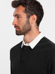 Bluza męska z białym kołnierzykiem polo - czarna V6 OM-SSNZ-0132