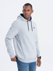 Bluza męska z kapturem z kieszenią na zamek - szary melanż V5 OM-SSNZ-22FW-006