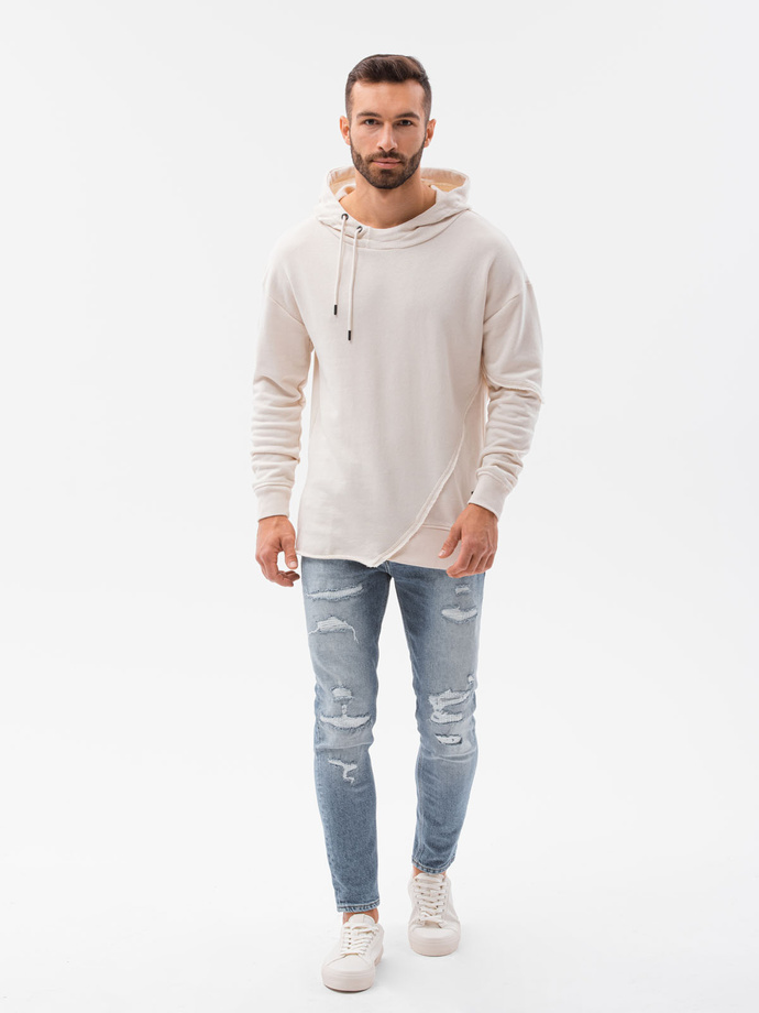 Bluza męska hoodie z przeszyciami - kremowa V1 B1187