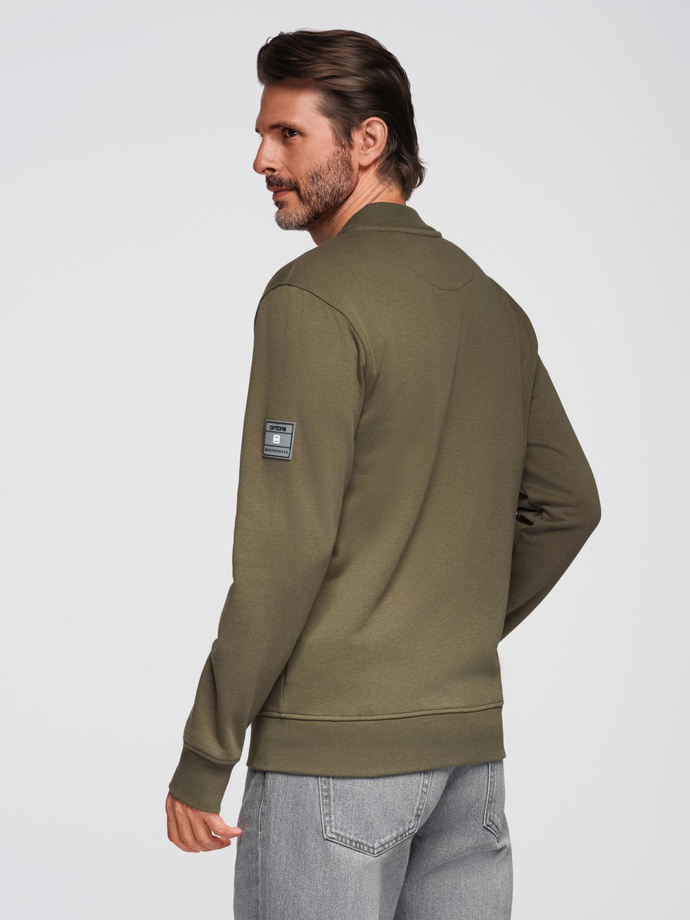 Bawełniana rozpinana bluza męska dresowa bomberka – khaki V1 OM-SSZP-0215