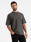 Męski t-shirt bawełniany LOOSE FIT z okrągłym dekoltem – szarozielony V3 OM-TSBC-0234