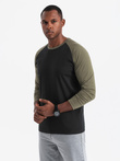 Męski longsleeve z raglanowymi kontrastowymi rękawami – czarno-oliwkowy V3 OM-LSCL-0105