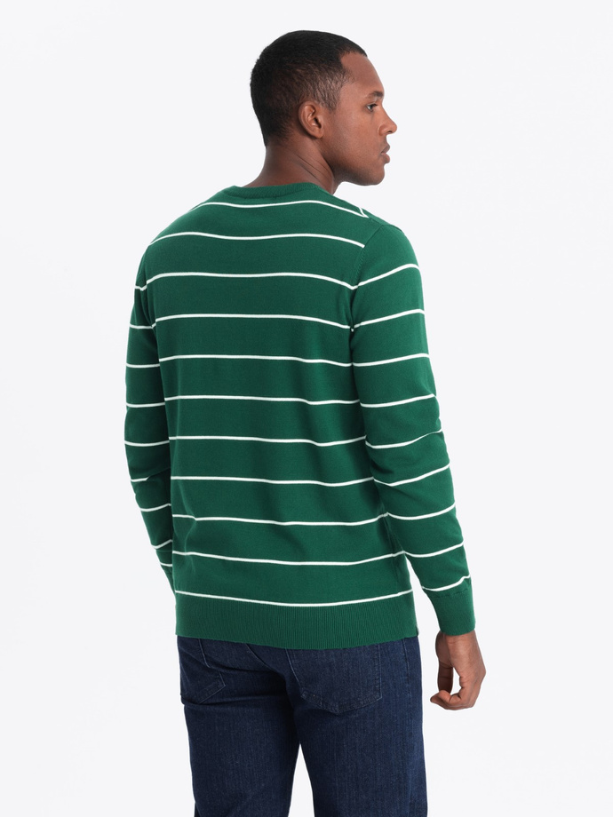 Casualowy sweter męski w poziome paski – zielony V4 OM-SWSW-0143