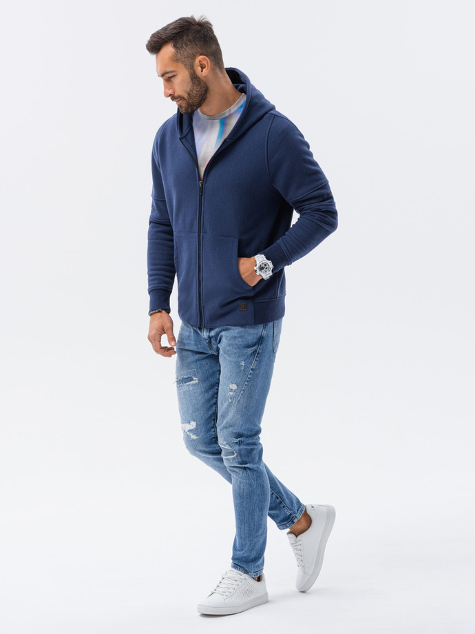 Bluza męska rozpinana hoodie z nadrukami - granatowa V3 B1423