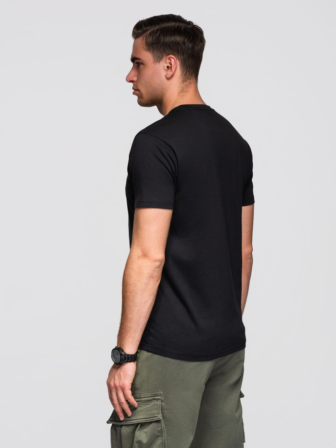 Męska koszulka bawełniana z geometrycznym nadrukiem - czarna V1 OM-TSPT-0260