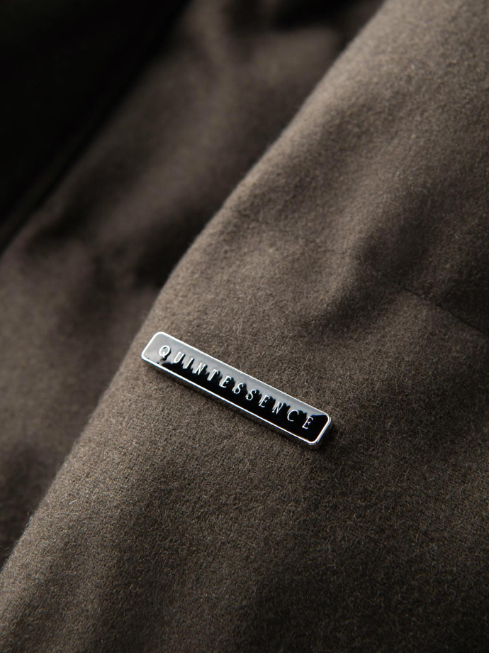 Męska kurtka casualowa puffer z wełną – ciemnooliwkowy melanż V4 OM-JAHP-0203