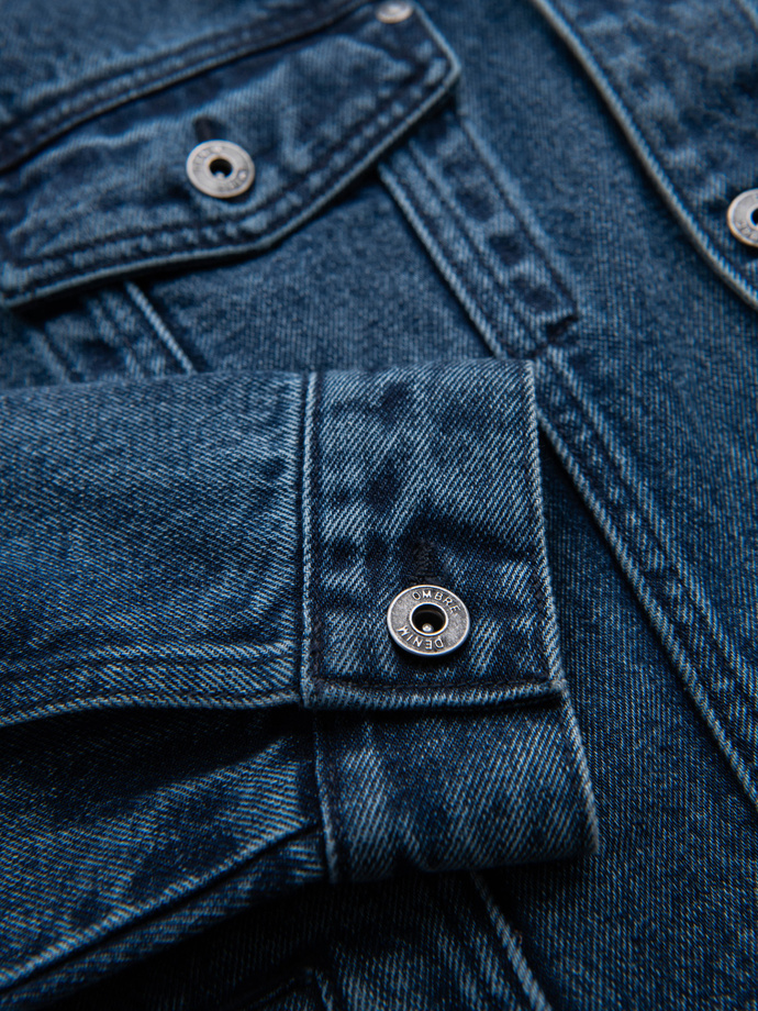 Jeansowa kurtka męska katana z washem – niebieska V4 OM-JADJ-0219