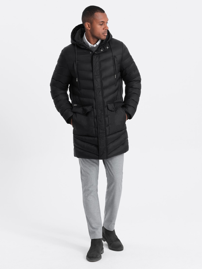 Kurtka męska zimowa parka pikowana - czarna V3 OM-JALJ-0100