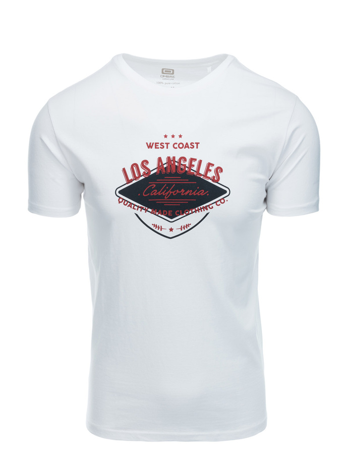 T-shirt męski z nadrukiem - biały V-21B S1434