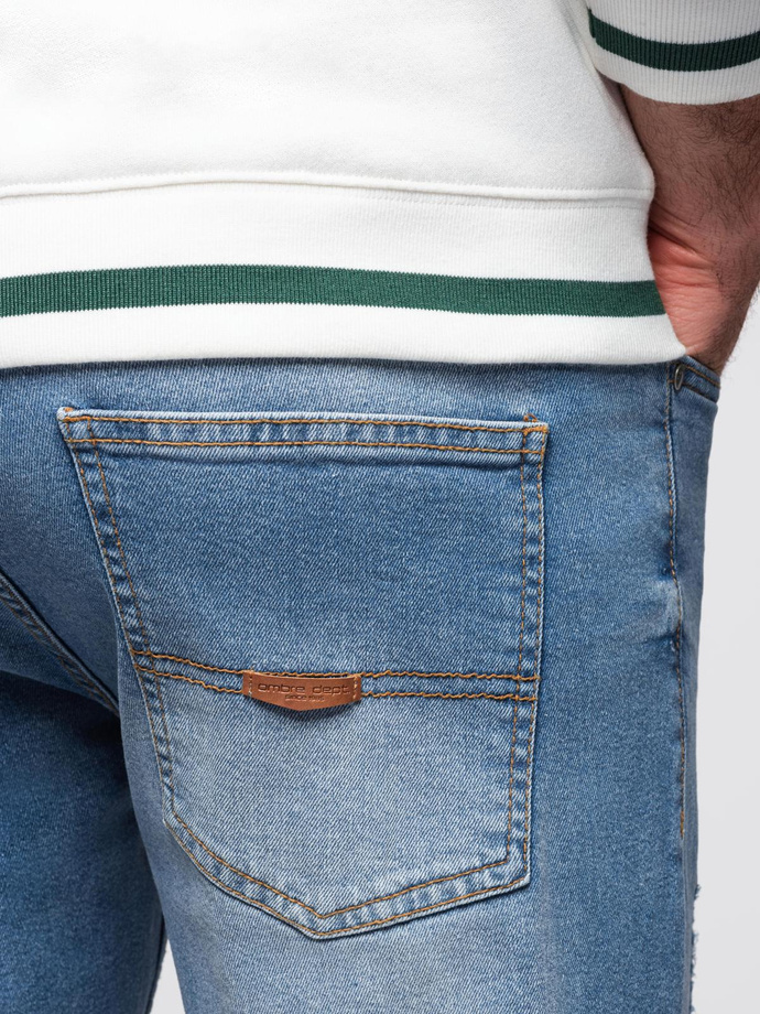 Spodnie męskie jeansowe REGULAR FIT z przetarciami - jasnoniebieskie V1 OM-PADP-0254