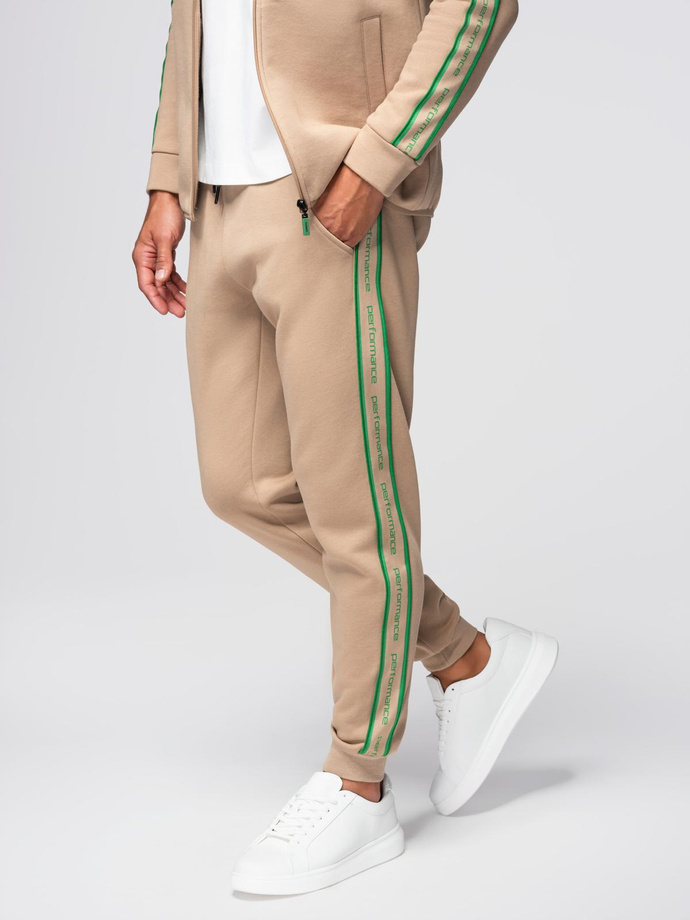 Komplet dresowy męski bluza rozpinana + spodnie dresowe joggery - jasnobrązowy V1 Z113