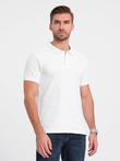 Koszulka męska polo z dzianiny pique - biały V4 S1374