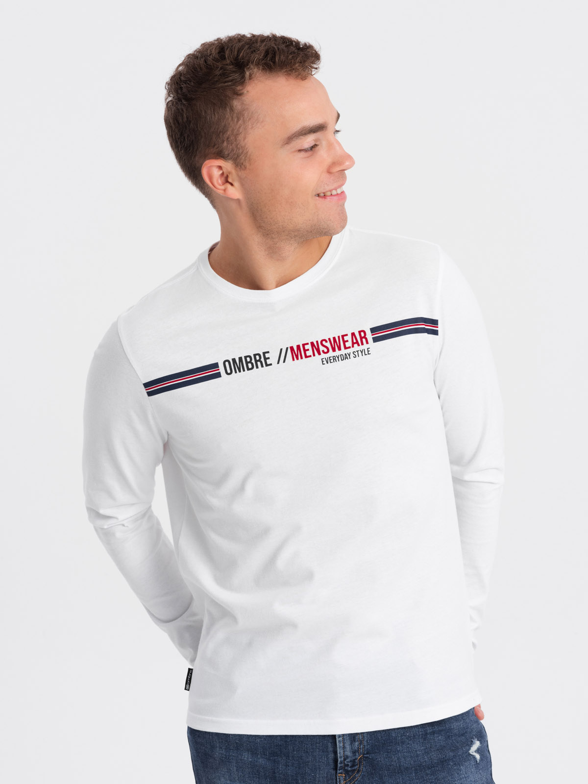 Longsleeve męski z nadrukiem - biały 2 OM-LSPT-0119
 -                                    S