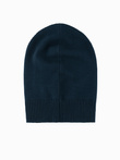 Męska czapka zimowa beanie z bawełnianej dzianiny – granatowa V4 OM-ACWH-0124