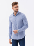 Bawełniana koszula męska z tkaniny w stylu Oxford SLIM FIT - niebieska V9 K642