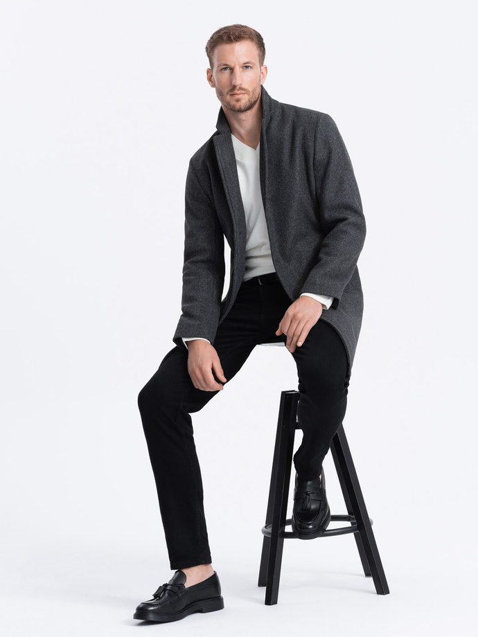 Męski lekki płaszcz jednorzędowy - grafitowy V5 C636