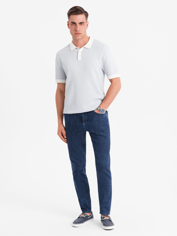 Klasyczne spodnie męskie jeansy SLIM FIT z elastanem – ciemnoniebieskie V3 OM-PADP-0216