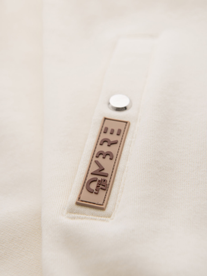 Męska bluza dresowa z wysokim kołnierzem i lampasami – kremowa V3 OM-SSZP-0219