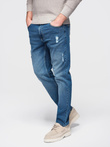 Męskie spodnie jeansowe SLIM FIT z przetarciami - ciemnoniebieskie V2 OM-PADP-0255