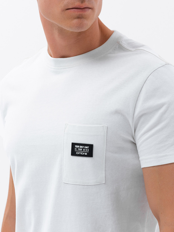 T-shirt męski bawełniany z kieszonką - biały V8 S1743
