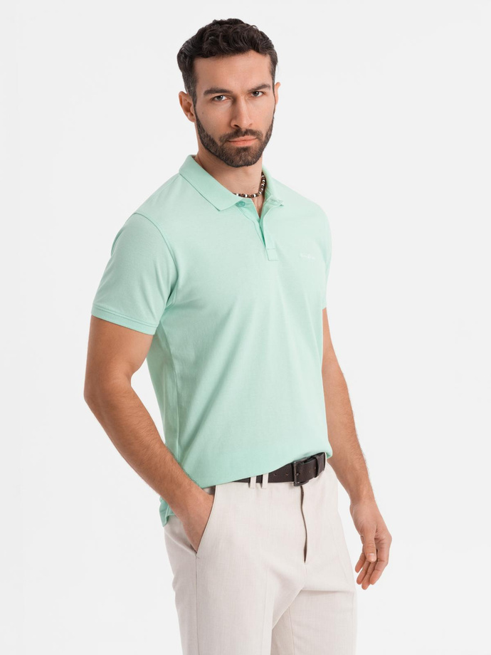 Koszulka polo z bawełnianej dzianiny pique – miętowa V1 OM-POSS-0103