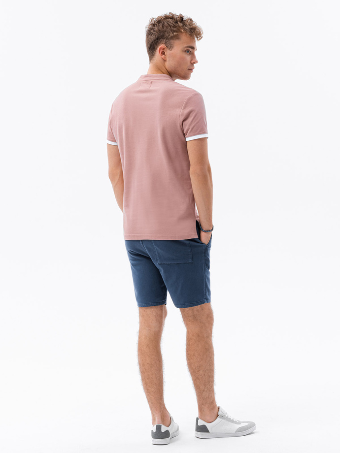 T-shirt męski polo bez kołnierzyka - różowy V7 S1381