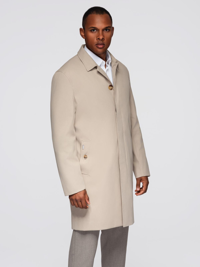 Minimalistyczny płaszcz męski z odpinaną kamizelką - beżowy V1 OM-COLC-0139