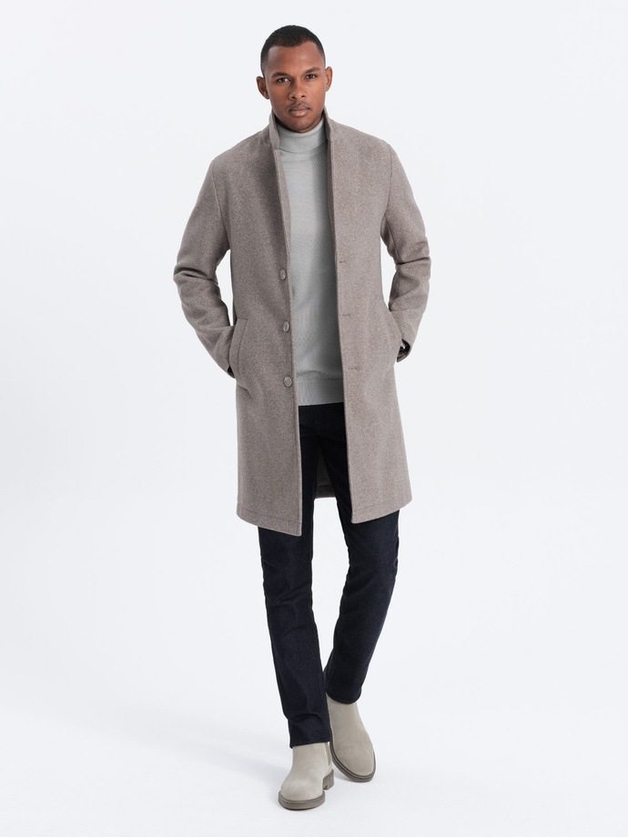 Męski lekki płaszcz jednorzędowy - jasnobrązowy V4 C636