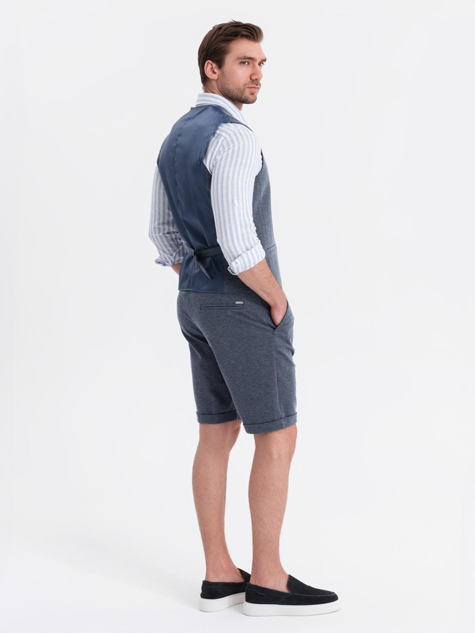 Męski zestaw elegancki kamizelka garniturowa + szorty - granatowy V1 Z112