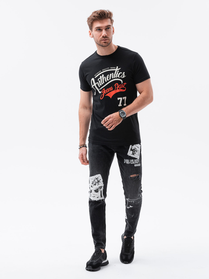 T-shirt męski z nadrukiem - czarny V-22C S1434