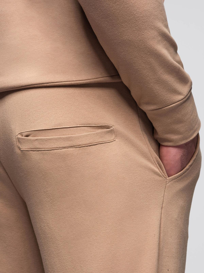 Komplet dresowy męski bluza z kapturem + spodnie dresowe - brązowy V3 Z107