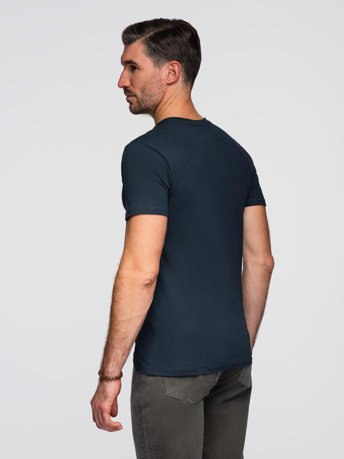 T-shirt męski V-NECK z elastanem - granatowy V2 OM-TSCT-0106
