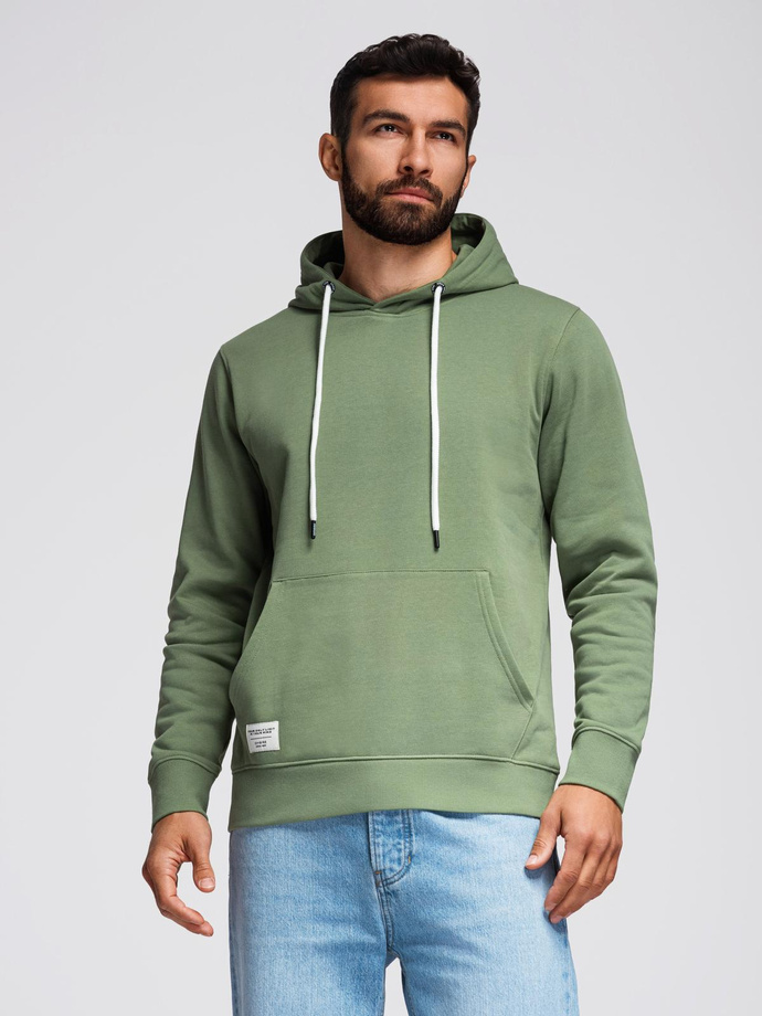 Bluza męska dresowa BASIC kangurka z kapturem - zielona V3 B1674