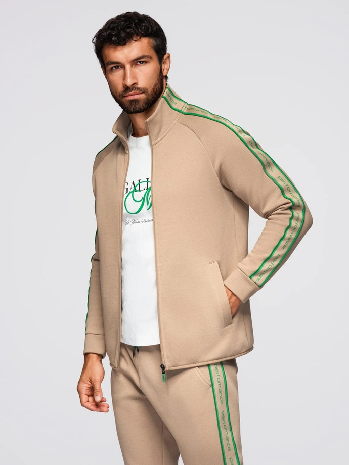 Komplet dresowy męski bluza rozpinana + spodnie dresowe joggery - jasnobrązowy V1 Z113