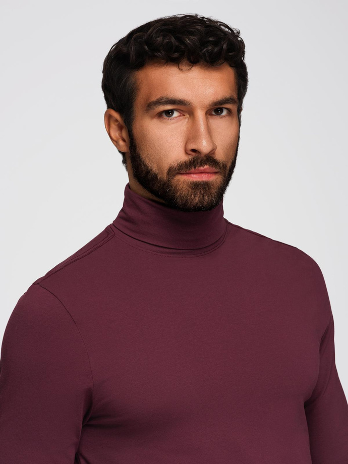 Longsleeve męski gładki z golfem - bordowy V6 OM-LSCL-0130