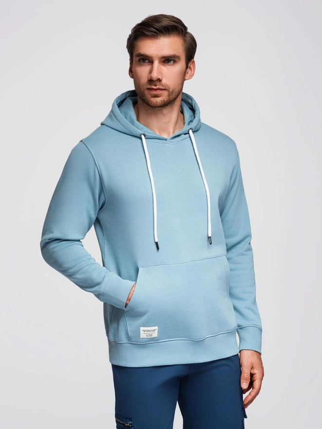 Bluza męska dresowa BASIC kangurka z kapturem - niebieska V7 B1674