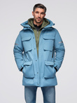 Ocieplana długa męska kurtka z odblaskowymi elementami – niebieska V4 OM-JALJ-0169