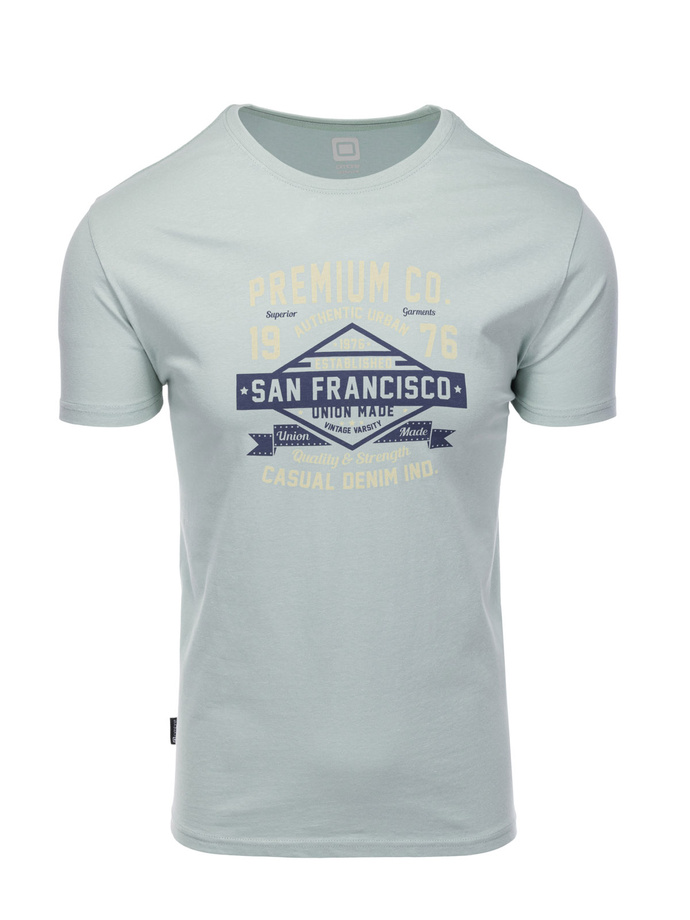 T-shirt męski bawełniany z nadrukiem - miętowy V2 S1732