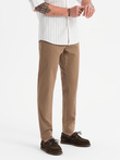 Męskie spodnie chino REGULAR FIT z delikatną strukturą – ciemnobeżowe V2 OM-PACP-0184