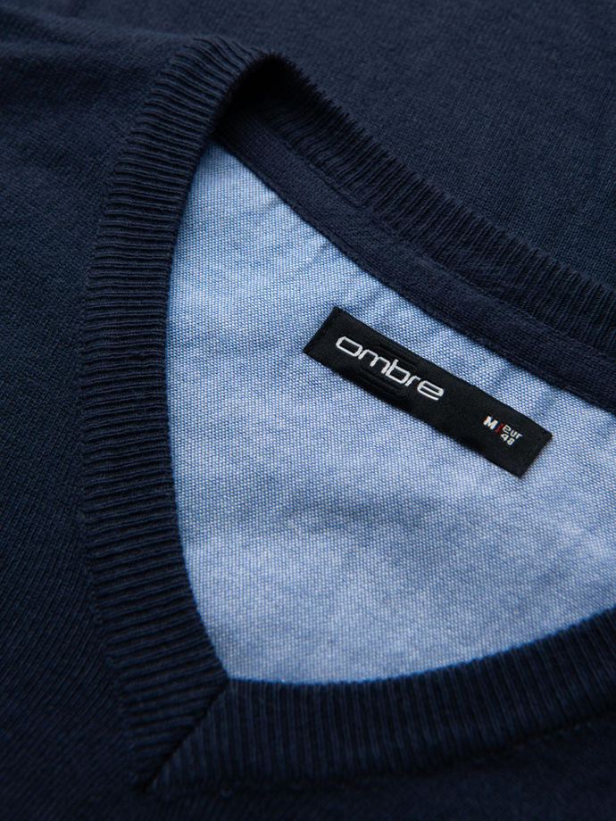 Męski elegancki sweter BASIC V-neck z wiskozą – granatowy V2 OM-SWBS-0107