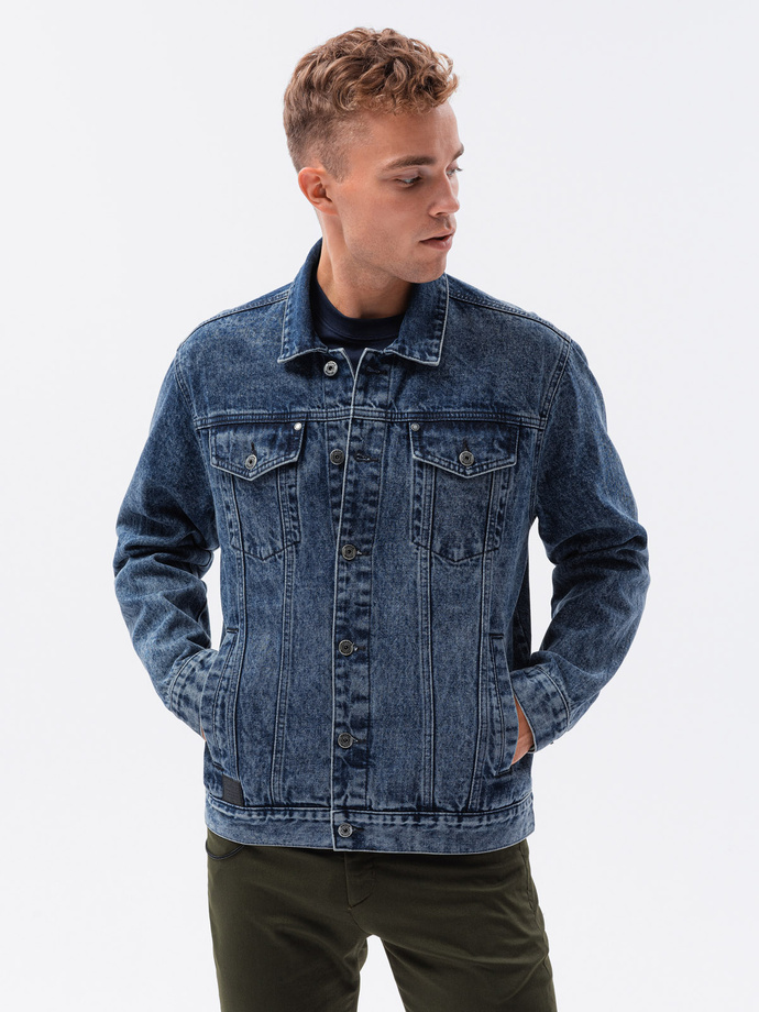 Kurtka męska jeansowa katana - ciemny jeans OM-JADJ-0123