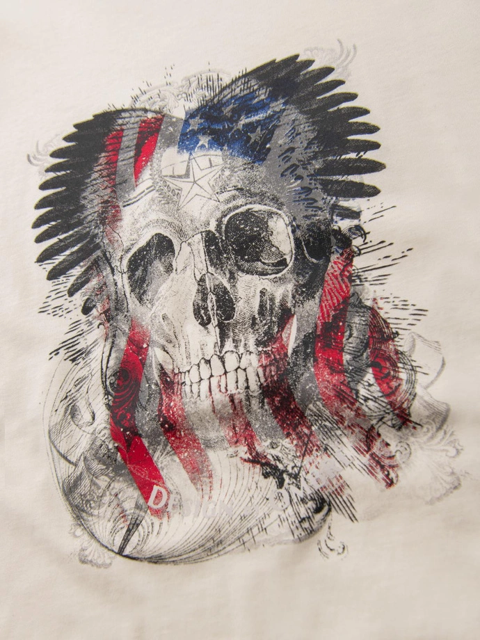 Bawełniany t-shirt męski z nadrukiem w stylu rockowym – kremowy V1 OM-TSPT-0199