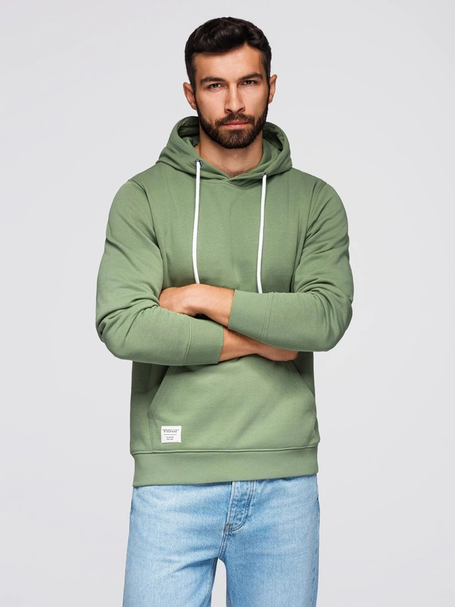 Bluza męska dresowa BASIC kangurka z kapturem - zielona V3 B1674